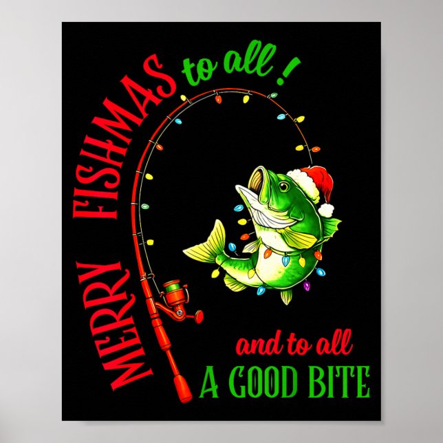 Poster Merry Fishmas To All Fishing Fisherman's Funny Chr (Frente)