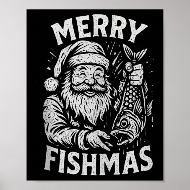 Poster Merry Fishmas Vintage Santa Fishing Christmas Tank (Frente)
