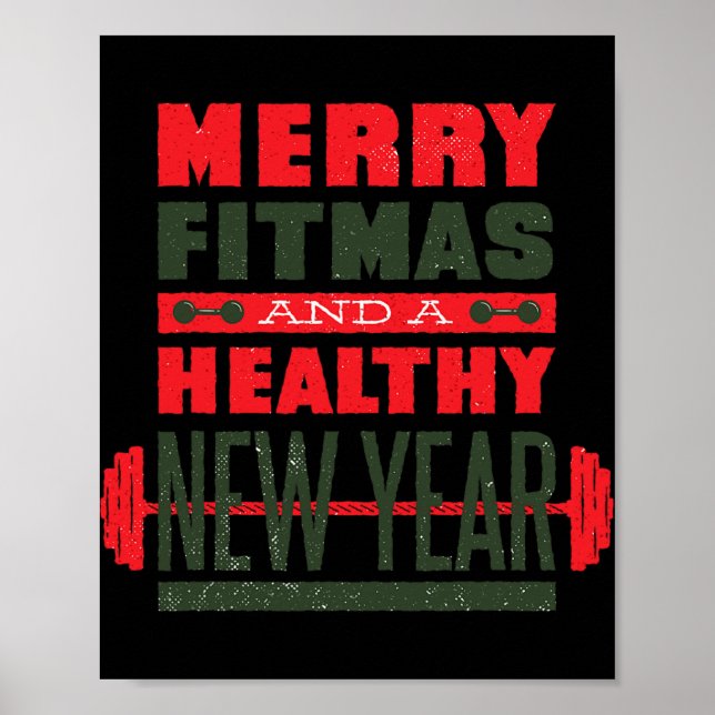 Poster Merry Fitmas And Happy New Rear Fitness Funny Xmas (Frente)