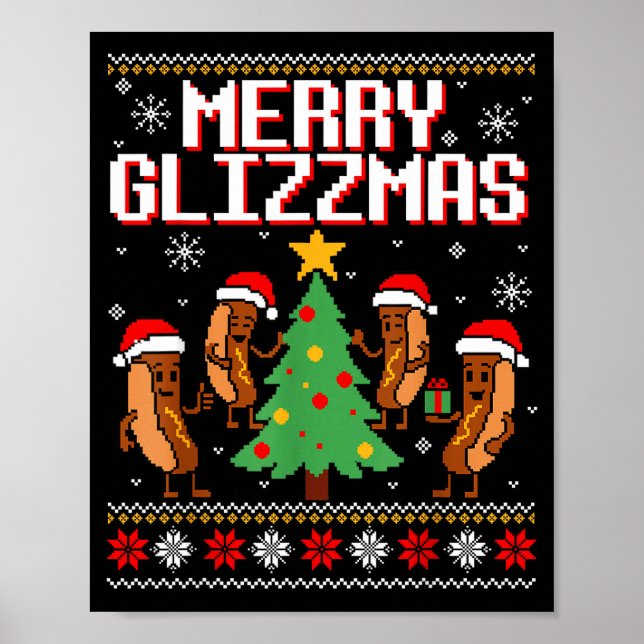 Poster Merry Glizzmas Funny Merry Christmas Hotdogs Xmas  (Frente)