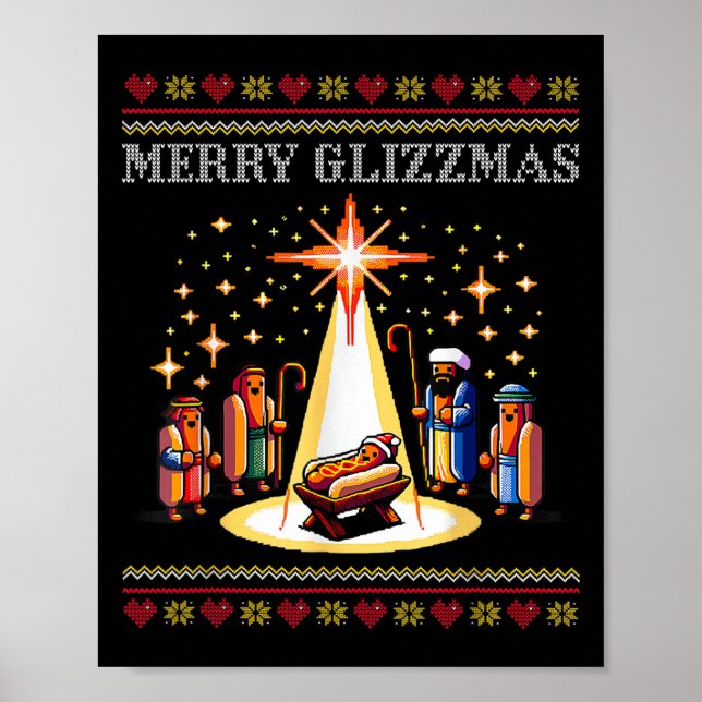 Poster Merry Glizzmas Tacky Funny Merry Christmas Hot Dog (Frente)