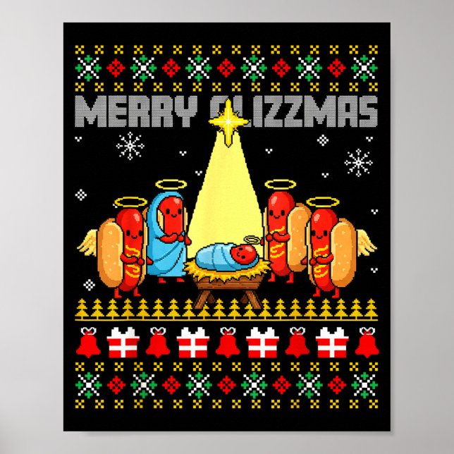 Poster Merry Glizzmas Ugly Christmas Sweaters Hot Dogs Xm (Frente)