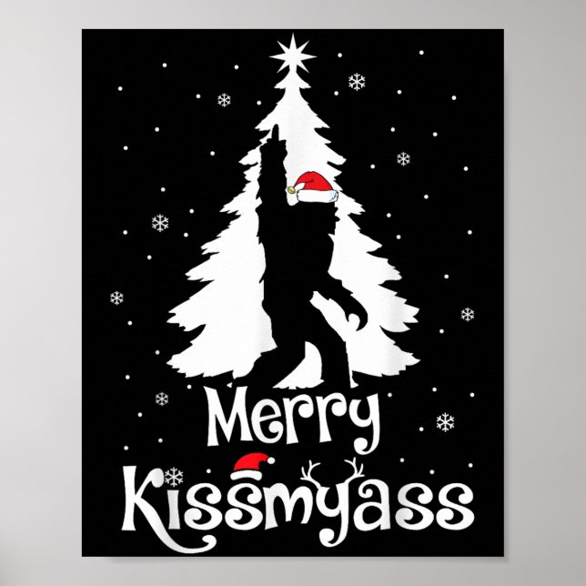 Poster Merry Kissmy Funny Bigfoot Yeti Sasquatch Christma (Frente)