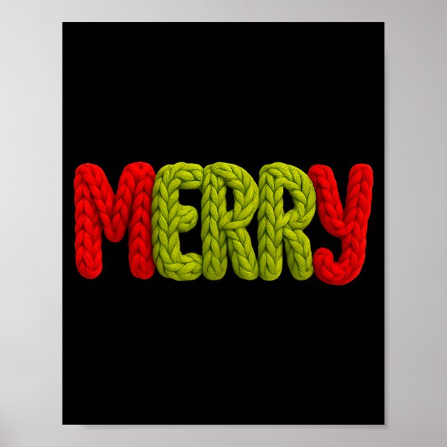 Poster Merry Knitted Letters Crochet Xmas Pajamas Holiday (Frente)