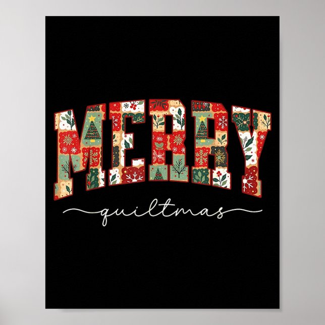 Poster Merry Quiltmas Patchwork Quilters Knitting Sewing  (Frente)