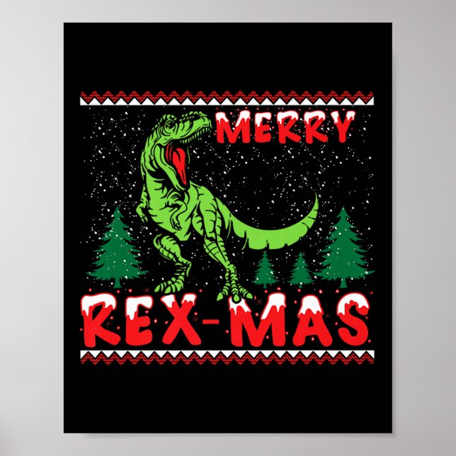 Poster Merry Rex-mas T-rex Dinosaur Premium  (Frente)