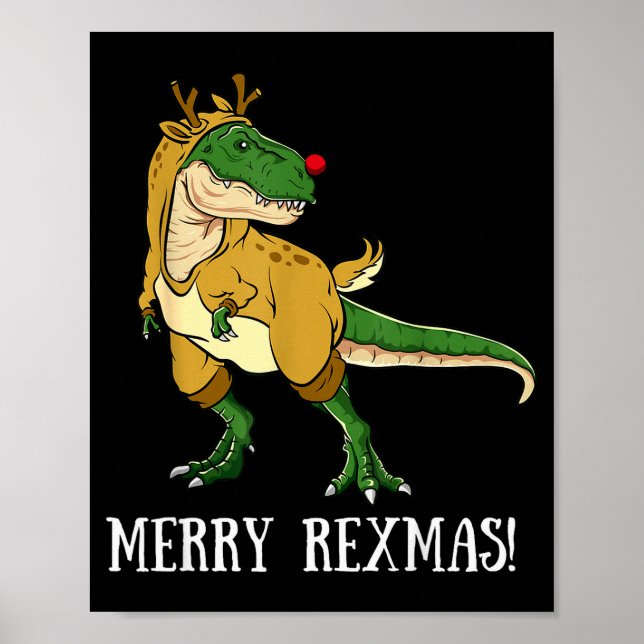 Poster Merry Rexmas Reindeer T-rex Rudolph Dinosaur Chris (Frente)