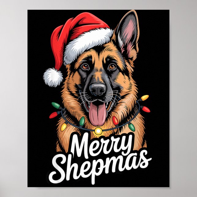 Poster Merry Shepmas German Shepherd Christmas Lights Hum (Frente)