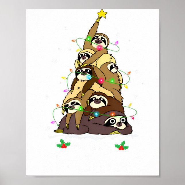 Poster Merry Slothmas Cute Xmas Sloth Santa Hat Christmas (Frente)