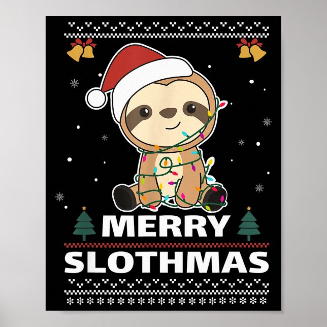 Poster Merry Slothmas Funny Sloth Christmas Pun  (Frente)