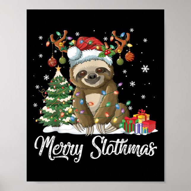 Poster Merry Slothmas Funny Sloth Christmas Tree Lights X (Frente)