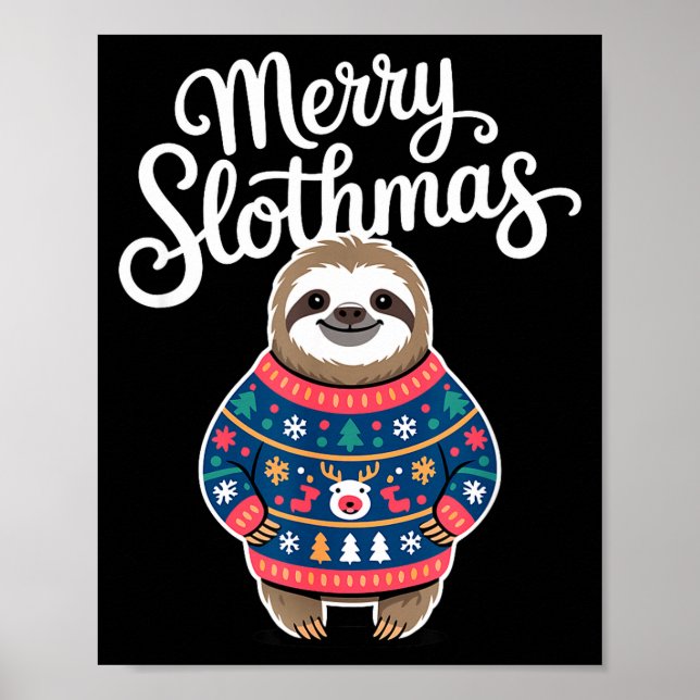Poster Merry Slothmas Sweater Funny Sloth Christmas Pajam (Frente)
