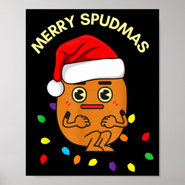 Poster Merry Spudmas Funny Tato Santa Holiday Lights Chri (Frente)