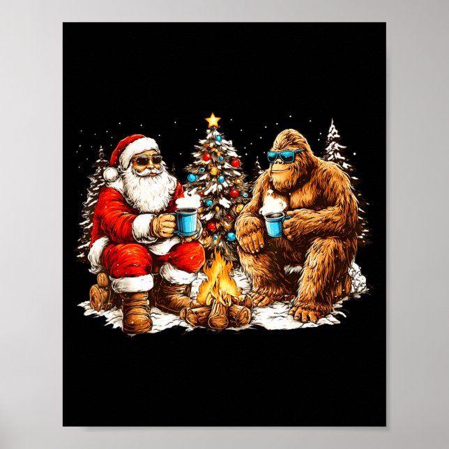 Poster Merry Squatchmas Santa Bigfoot Campfire Mens Boys  (Frente)