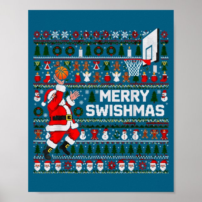 Poster Merry Swishmas Santa Basketball Ugly Sweater Style (Frente)
