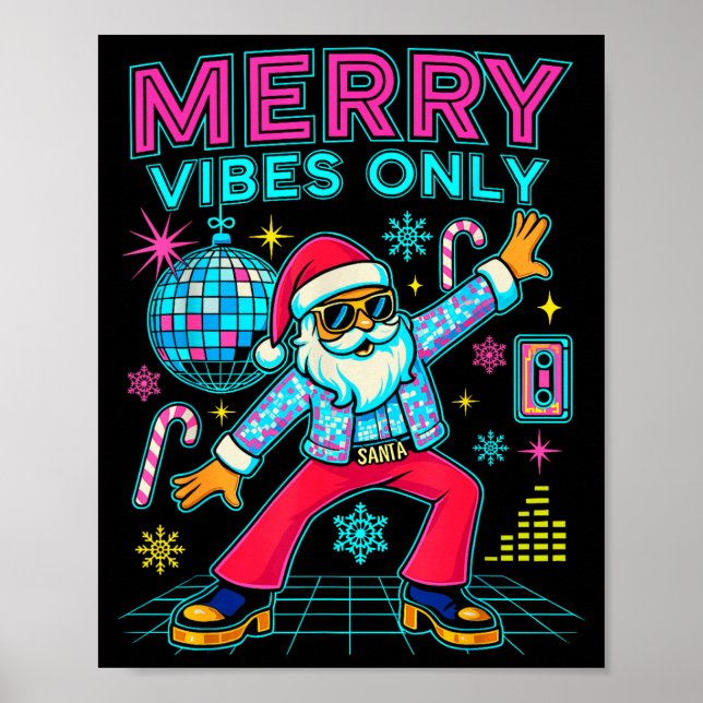 Poster Merry Vibes Only Santa Christmas Disco Retro 70s 8 (Frente)