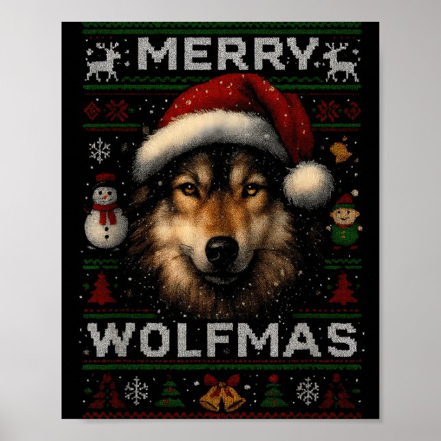 Poster Merry Wolfmas Merry Christmas Wolf Ugly Sweater Fu (Frente)