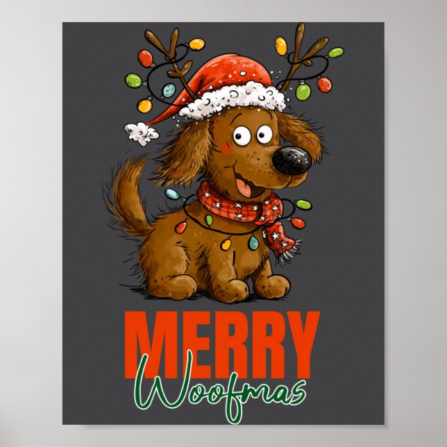 Poster Merry Woofmas Dog Cute Christmas Lights Puppy Long (Frente)