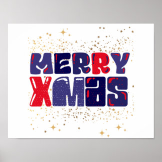 Poster Merry Xmas Cute Red Dourado