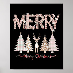 Poster Merry Xmas Leopard Cheetah Buffalo Xadrez Rosa Chr