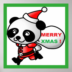 POSTER "MERRY XMAS" PAPAIS NOEIS PANDA BEAR