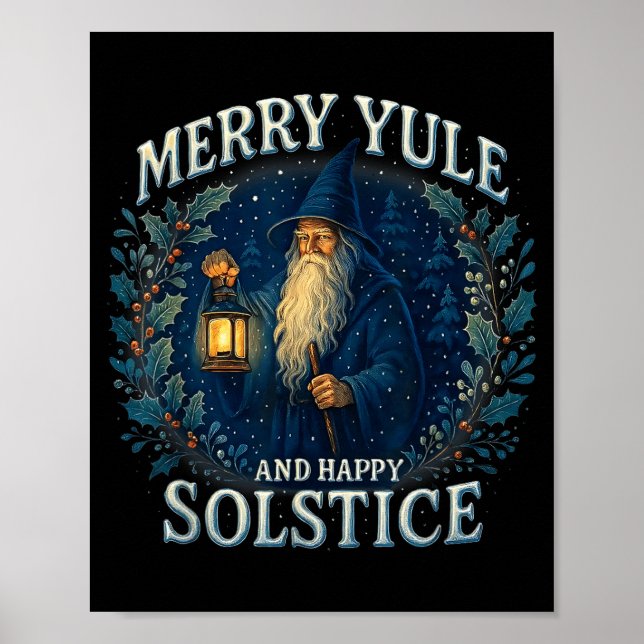 Poster Merry Yule And Happy Solstice Mystic Winter Quote  (Frente)