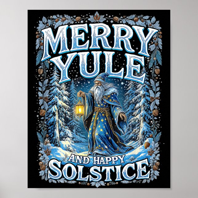 Poster Merry Yule And Happy Solstice Mystic Winter Quote  (Frente)