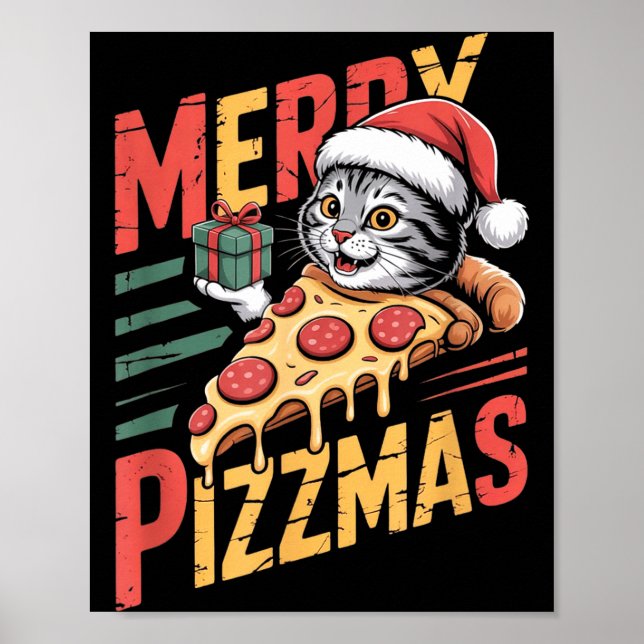 Poster Merry Zzmas Christmas Cat Funny Zza Lover Xmas Cat (Frente)