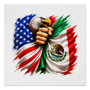 Pôster Mês da Herança Hispânica Bandeira EUA México