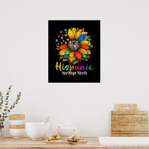 Poster Mês da Herança Hispânica Países Latinos Girassol