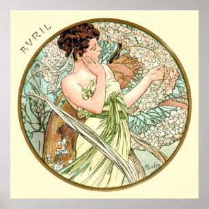 Poster Mês de Alphonse Mucha de abril