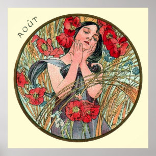 Pôster Mês de Alphonse Mucha de agosto