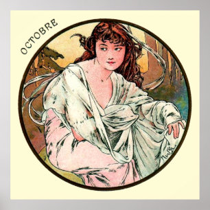 Poster Mês de Alphonse Mucha de outubro
