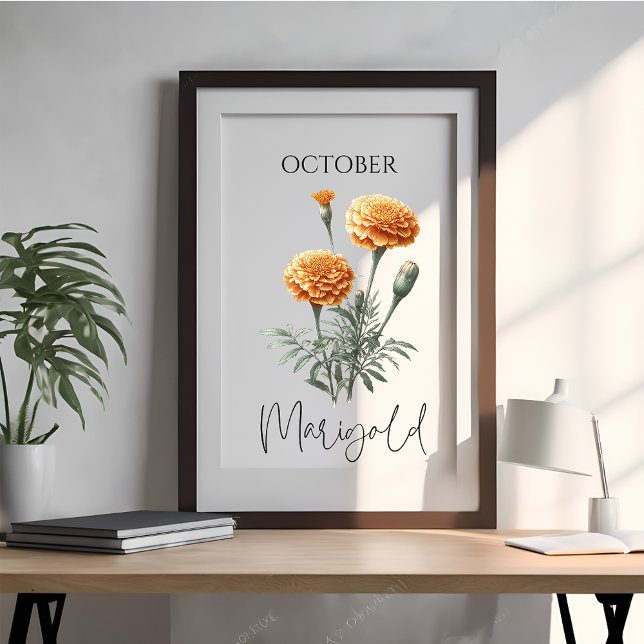 Pôster Mês de Nascimento de Outubro Flor de Marigold (Criador carregado)