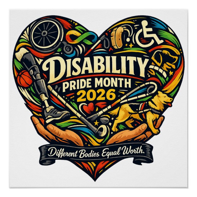Pôster Mês do Orgulho da Deficiência 2026 Coração Design (Frente)