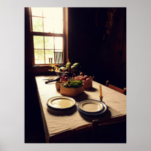 Pôster Mesa Antiquada de Cozinha