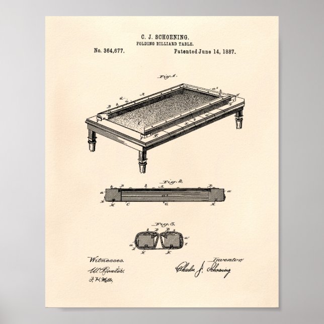 Pôster Mesa Billiard 1887, Arte Patente - Anterior Peper (Frente)