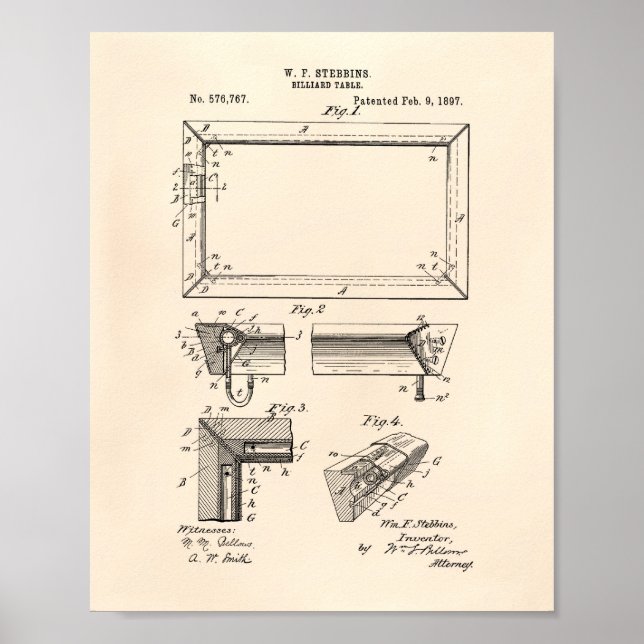 Pôster Mesa Billiard 1897, Arte Patente - Anterior Peper (Frente)