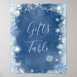 Poster Mesa Branca Azul de Inverno Floco de Neve