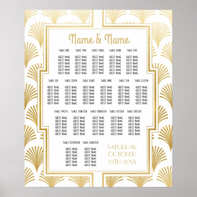 Poster Mesa Casamento Gatsby Decoração 1920s Assentos 18  (Frente)