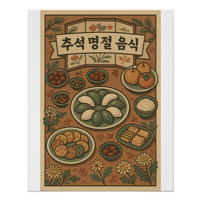 Pôster Mesa Chuseok de Tradições - Comida do Festival Cor (Frente)
