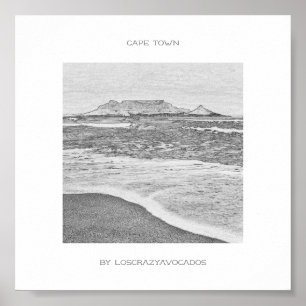 Poster Mesa da Cidade do Cabo Mountain Beach Ocean Sketch