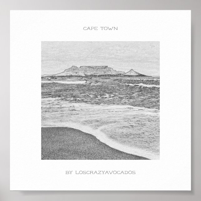 Poster Mesa da Cidade do Cabo Mountain Beach Ocean Sketch (Frente)