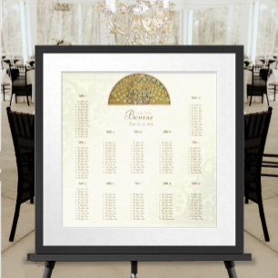 Poster Mesa de 12 Pássaros do Amor Pavões Dourado Marfim