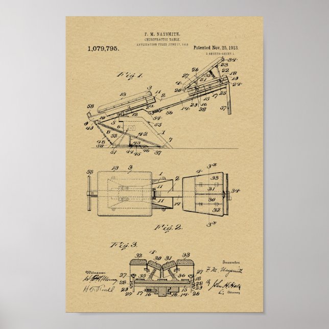 Pôster mesa de arte patenteada de 1913 da Chiropractic Im (Frente)