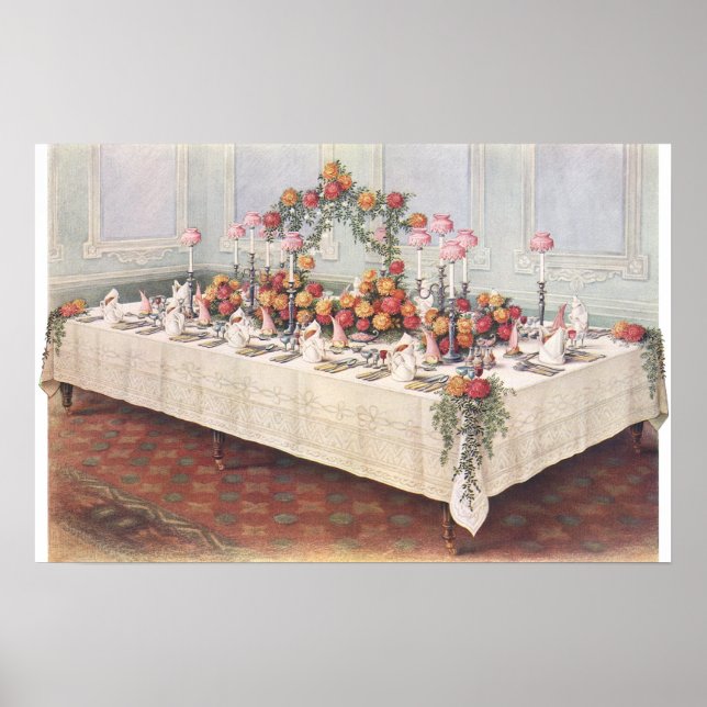 Poster Mesa de Banquete de Casamento Vintage (Frente)