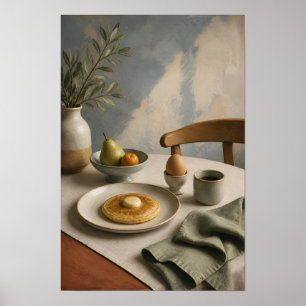 Poster Mesa de Café da Manhã Minimalista com Panqueca e C