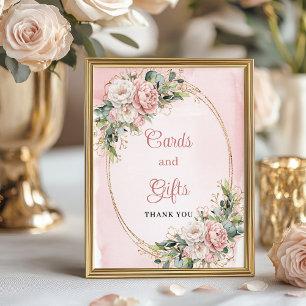 Poster Mesa de Cartões e Presentes Florais Rosa Bege com