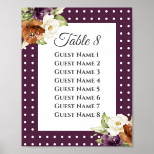Poster Mesa De Casamento Floral De Bolinhas Roxo Chic