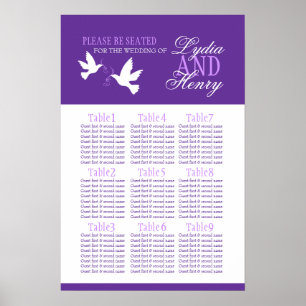 Poster mesa de casamento roxo de pombas brancas Plano 1-9